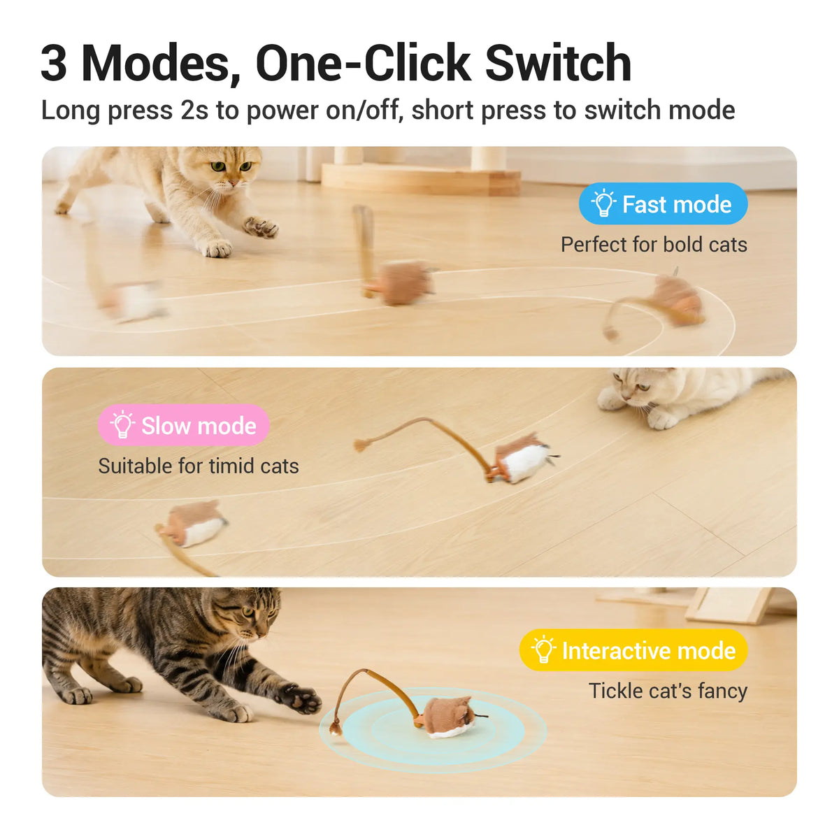 Potaroma Plush Mouse Smart Rolling Cat Toy - Automatic Motion-Activated Electric Interactive Toy, Rechargeable, Enriches Play for Indoor Cats & Kittens