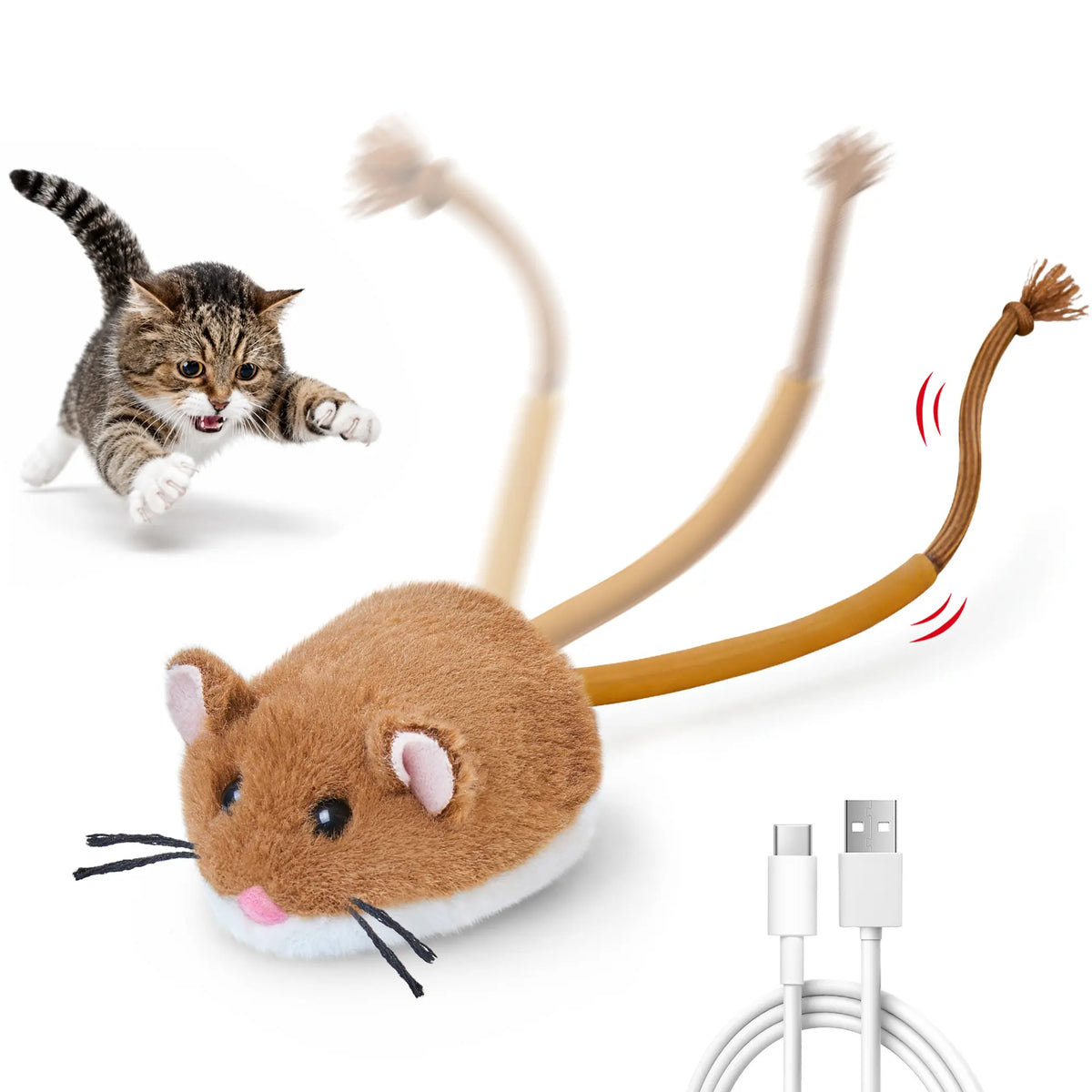 Potaroma Plush Mouse Smart Rolling Cat Toy - Automatic Motion-Activated Electric Interactive Toy, Rechargeable, Enriches Play for Indoor Cats & Kittens