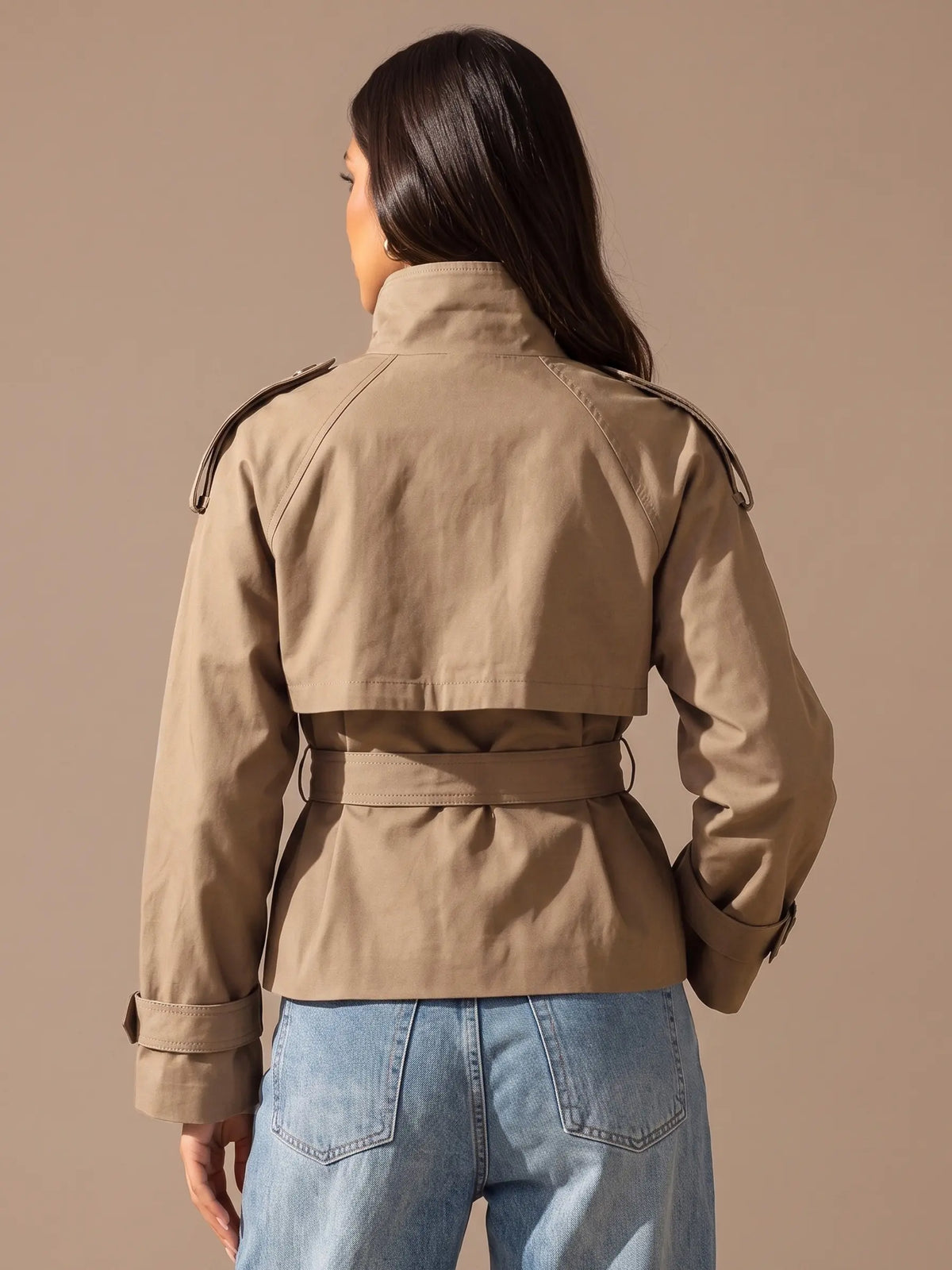 Katch Me Chic Women'S Versatile Stand Collar Button-Up Trench Coat with Detachable Waist Belt, Cozy Windproof Long Sleeve Outerwear for Fall & Winter, Commuter Solid Color Daily Outfit #Tiktokmademebuyit #Sohochic #Windbreaker
